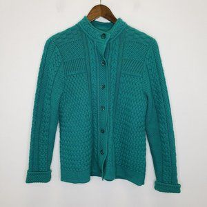 LL Bean Womens fisherman Knit Cardigan Sweater Size M Green/Teal
